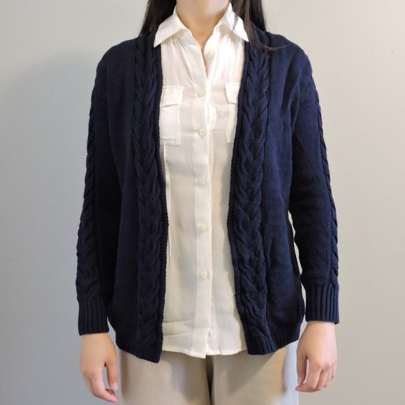 Banana Republic Dark Blue Cotton Cashmere Sweater Cardigan w/ Braided Details - Picture 4 of 11